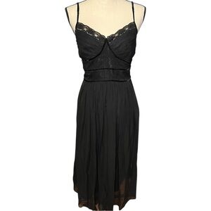 Nicole Miller Black Silk Lace Trim Slip Dress Midi Y2K Cocktail Evening LBD